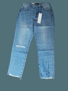 Neon Blonde Siren Hi Rise Tapered Leg Mum Fit Distressed Hem Women's Size 29